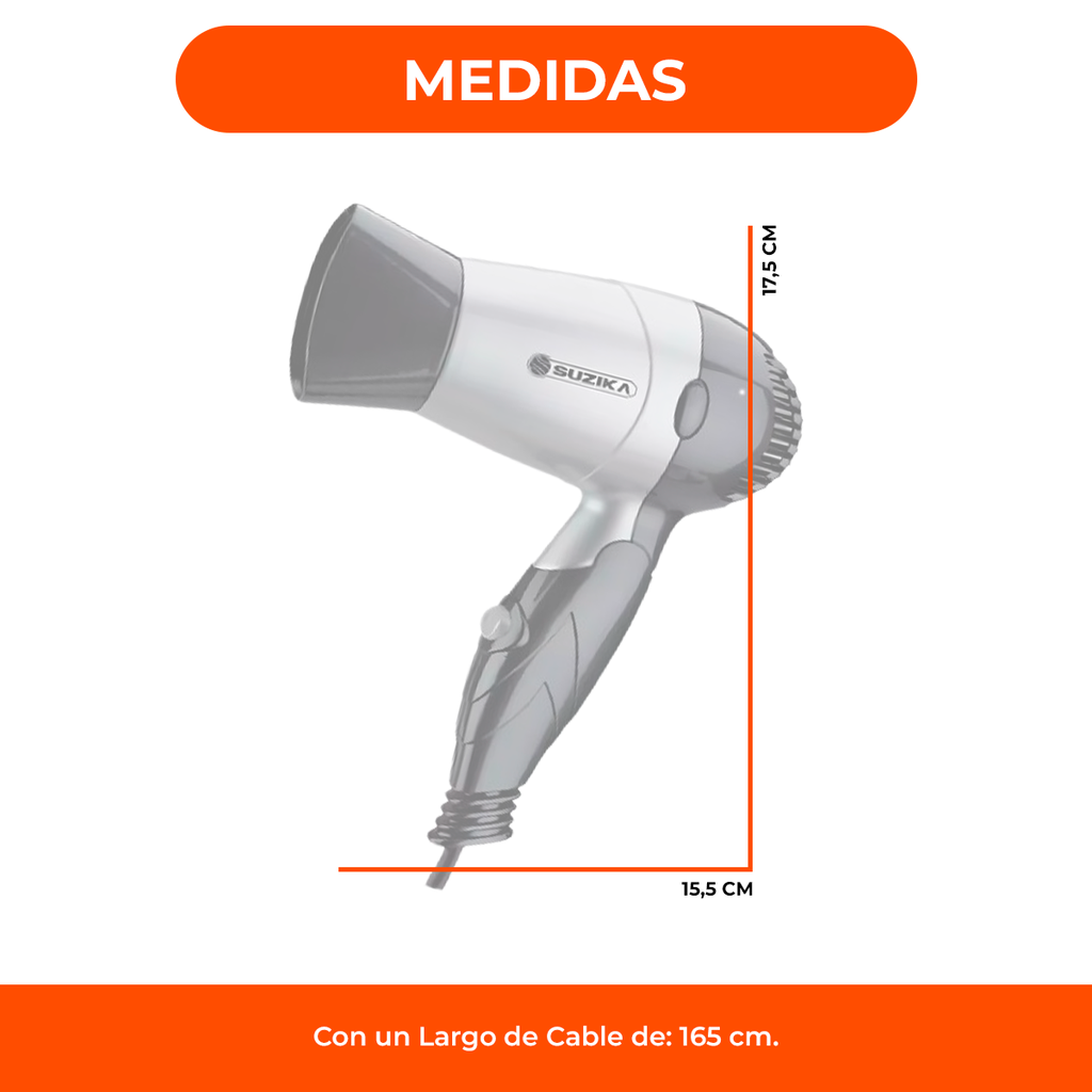 Secador De Pelo Cabello Mini Plegable 2 Vel 1000w Suzika Dc