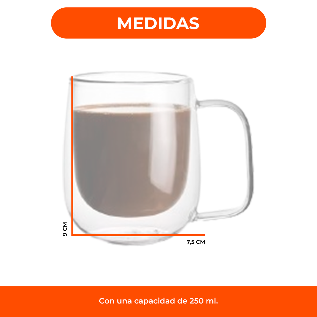 Taza Doble Vidrio 250 Cc Con Aza Agua Cafe Infusiones