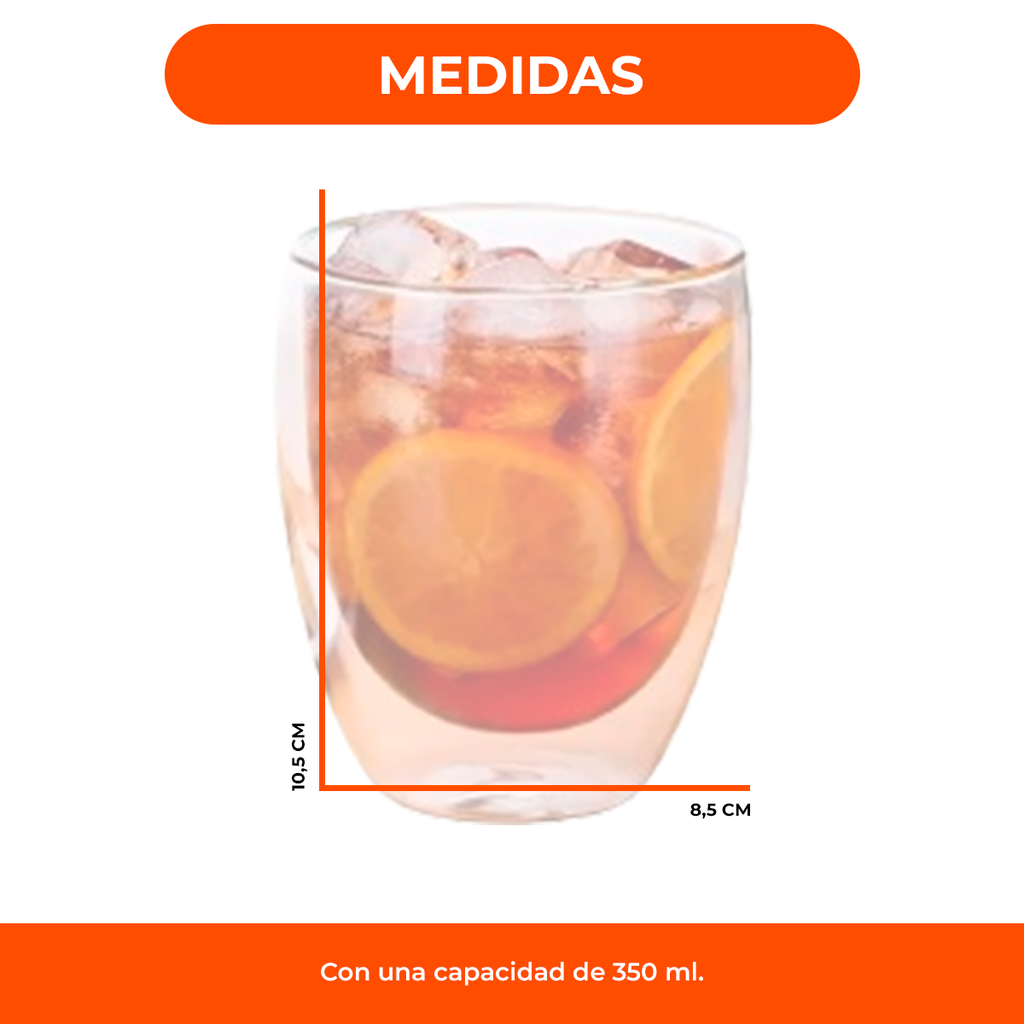 Vaso Doble Fondo Vidrio Transparente 350 Ml Cafe Agua Vino.