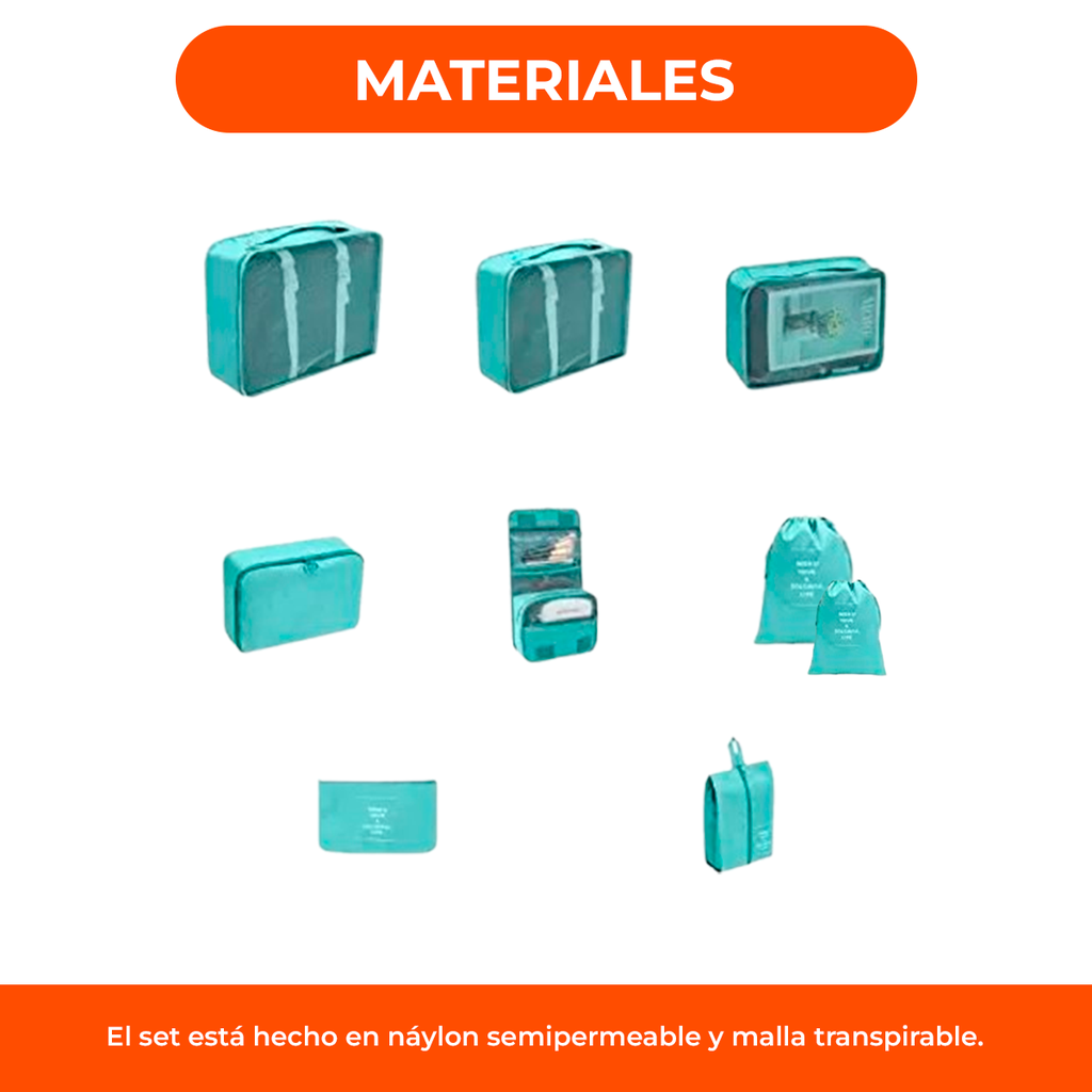 Organizador De Valija Set 9 Piezas Neceser Viaje Bolso Avion