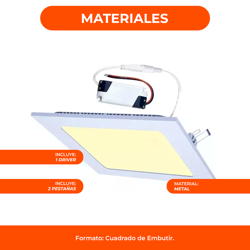 Panel Plafon Led 24w Luz Fria Para Embutir Cuadrado Interior