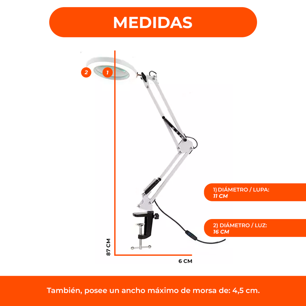 Lampara Escritorio Led Lupa Brazo Articulado Uñas Pestañas