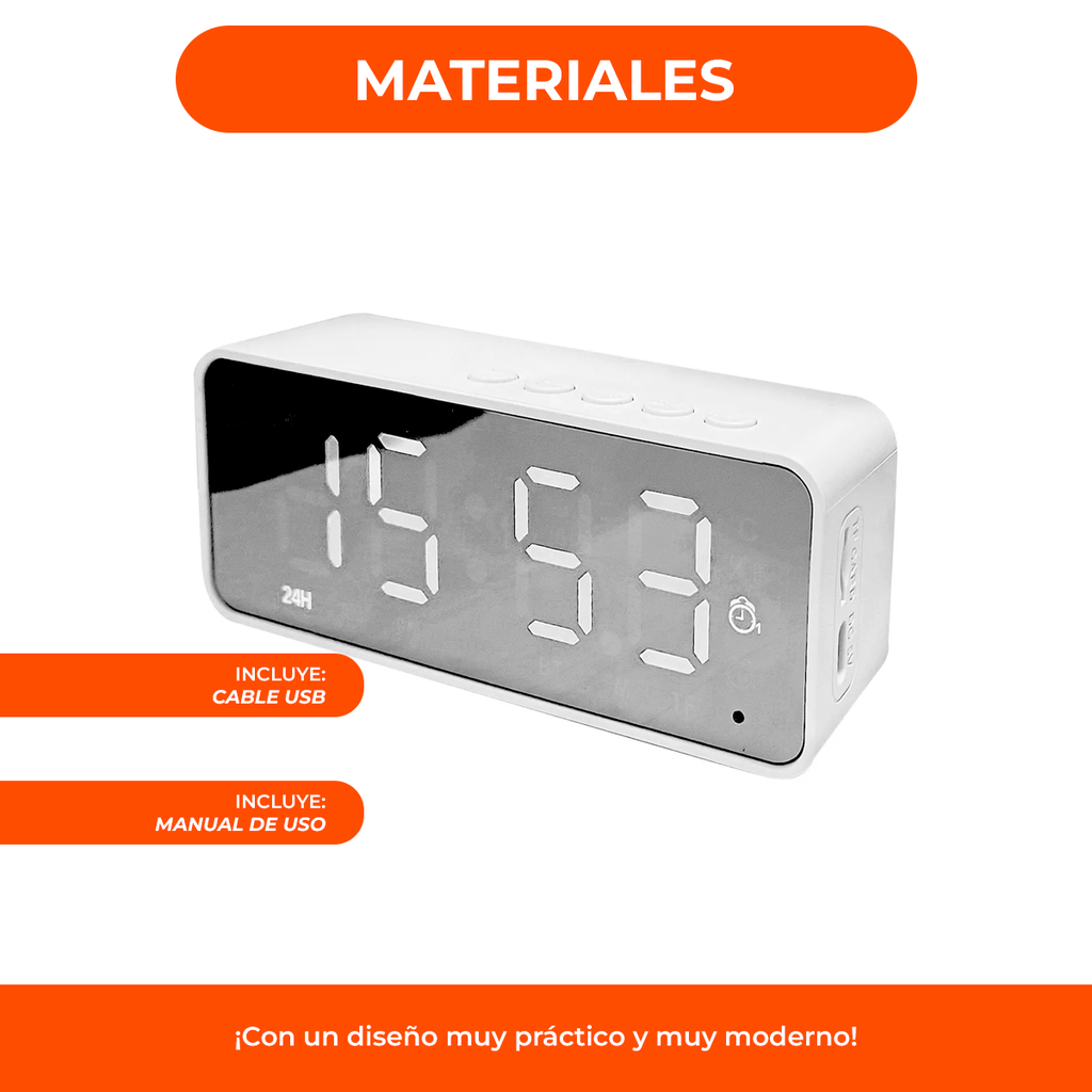 Reloj Despertador Y Parlante Bluetooth Alarma Micro Sd Radio