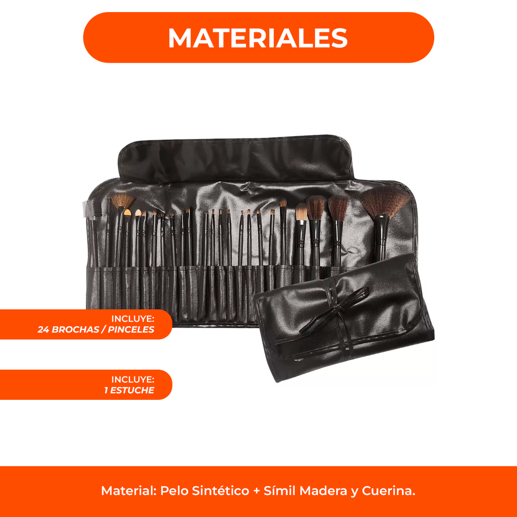 Set X24 Brochas Y Pinceles Para Maquillaje Con Estuche