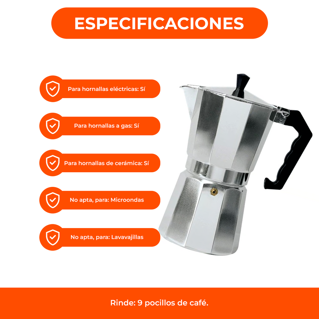 Cafetera Aluminio Italiana Manual Cafe Clasica 9 Pocillos