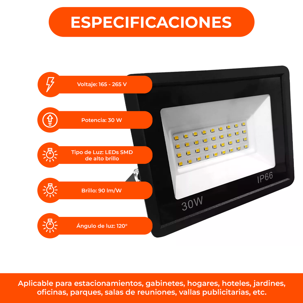 Reflector Led Exterior 30w Proyector IP65 Intemperie