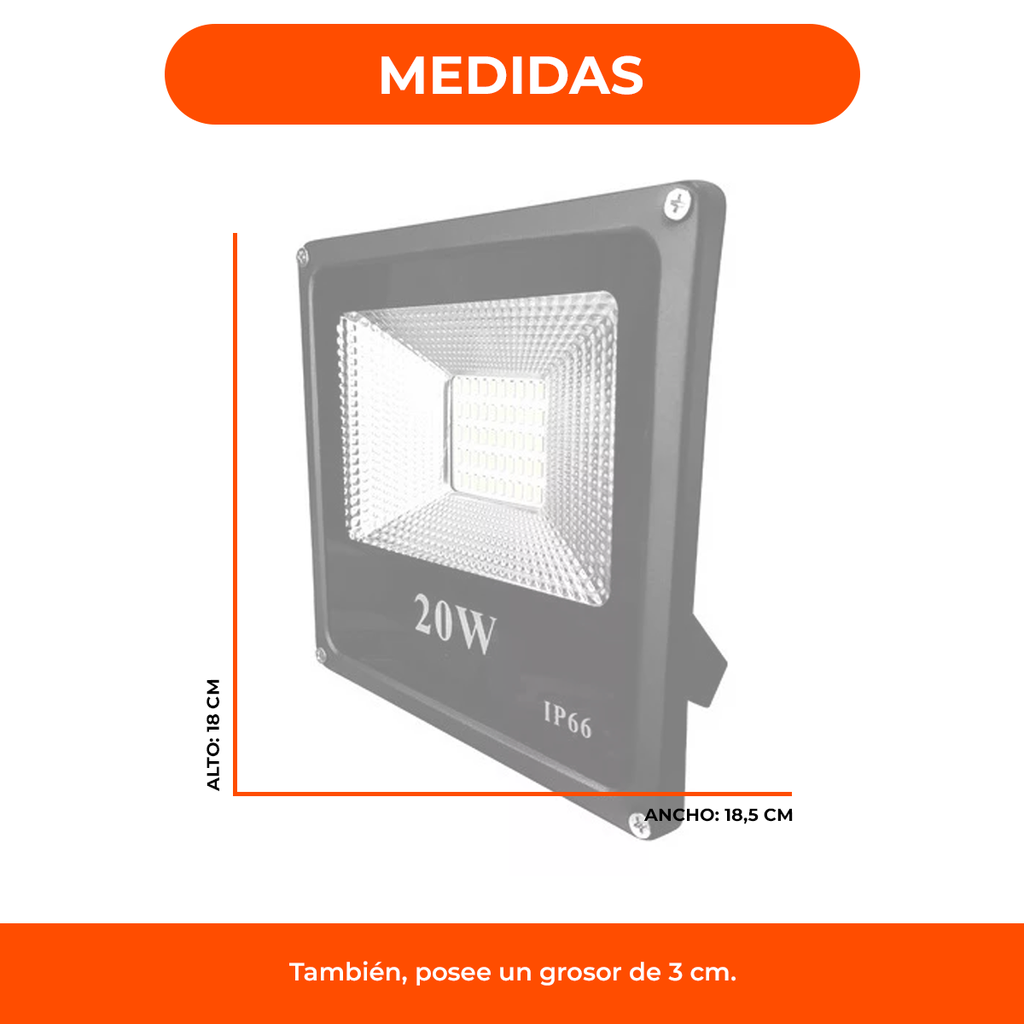 Reflector Led 20w Exterior Alta Potencia IP66