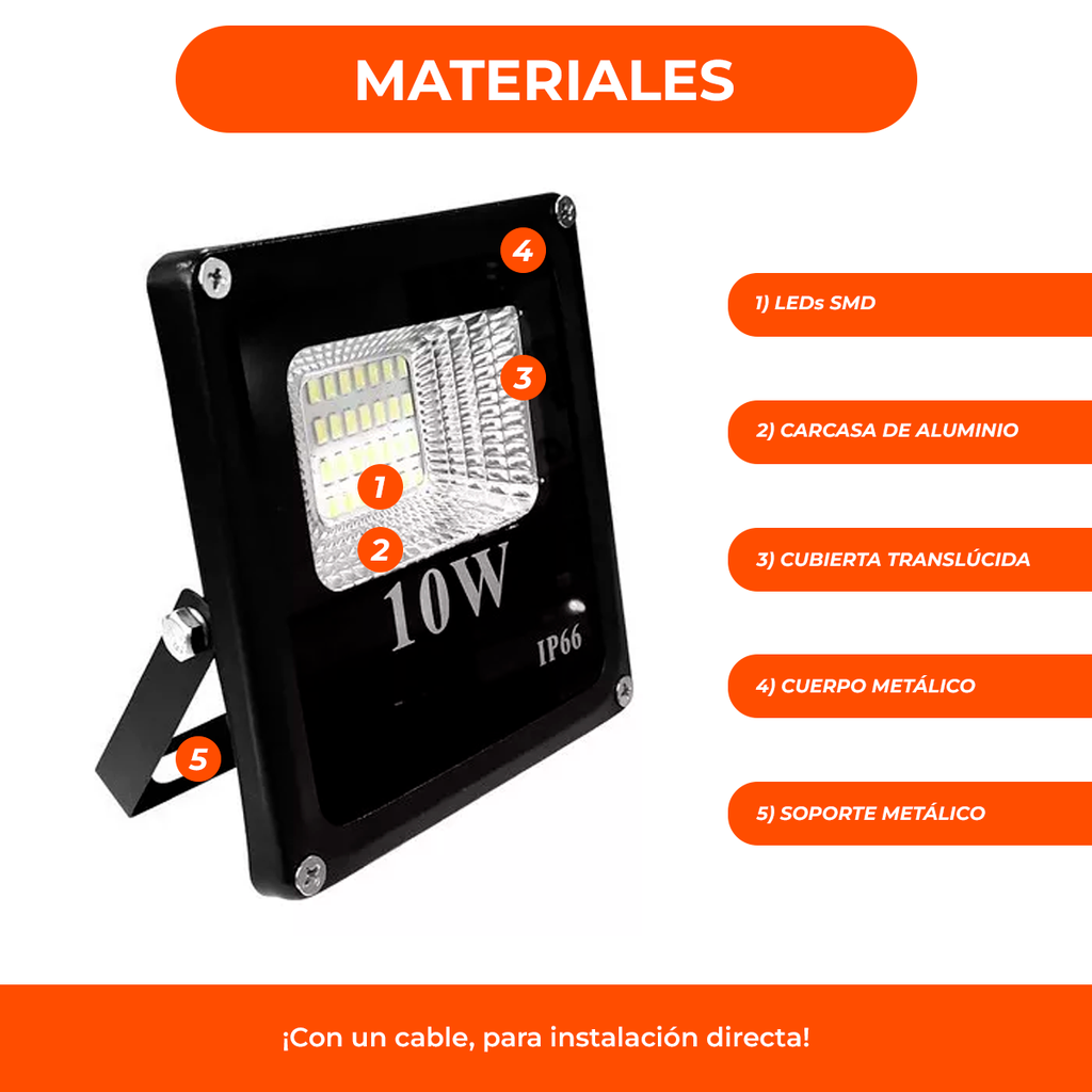 Reflector Led 10w Luz Calida 220v IP65 Exterior