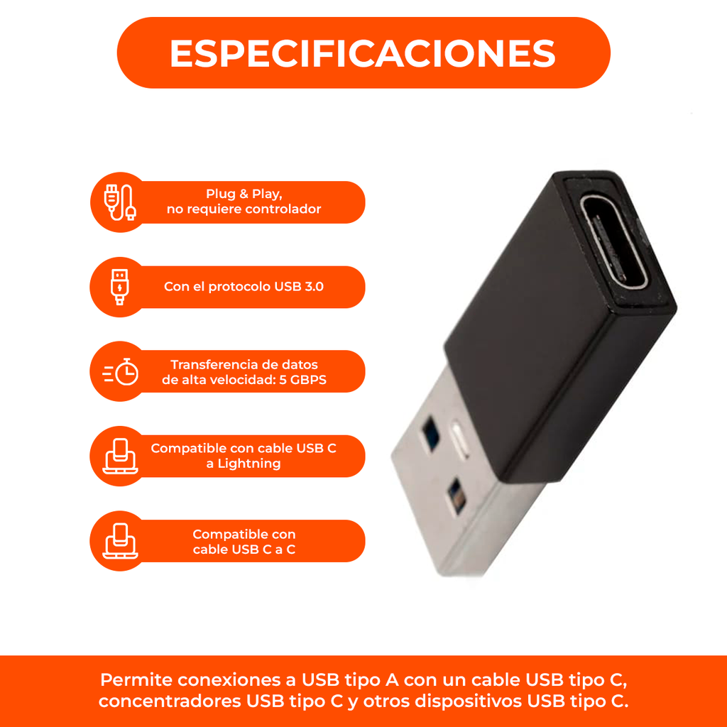 Adaptador Usb-c Hembra A Usb 3.0 Macho Otg Usb C Usb