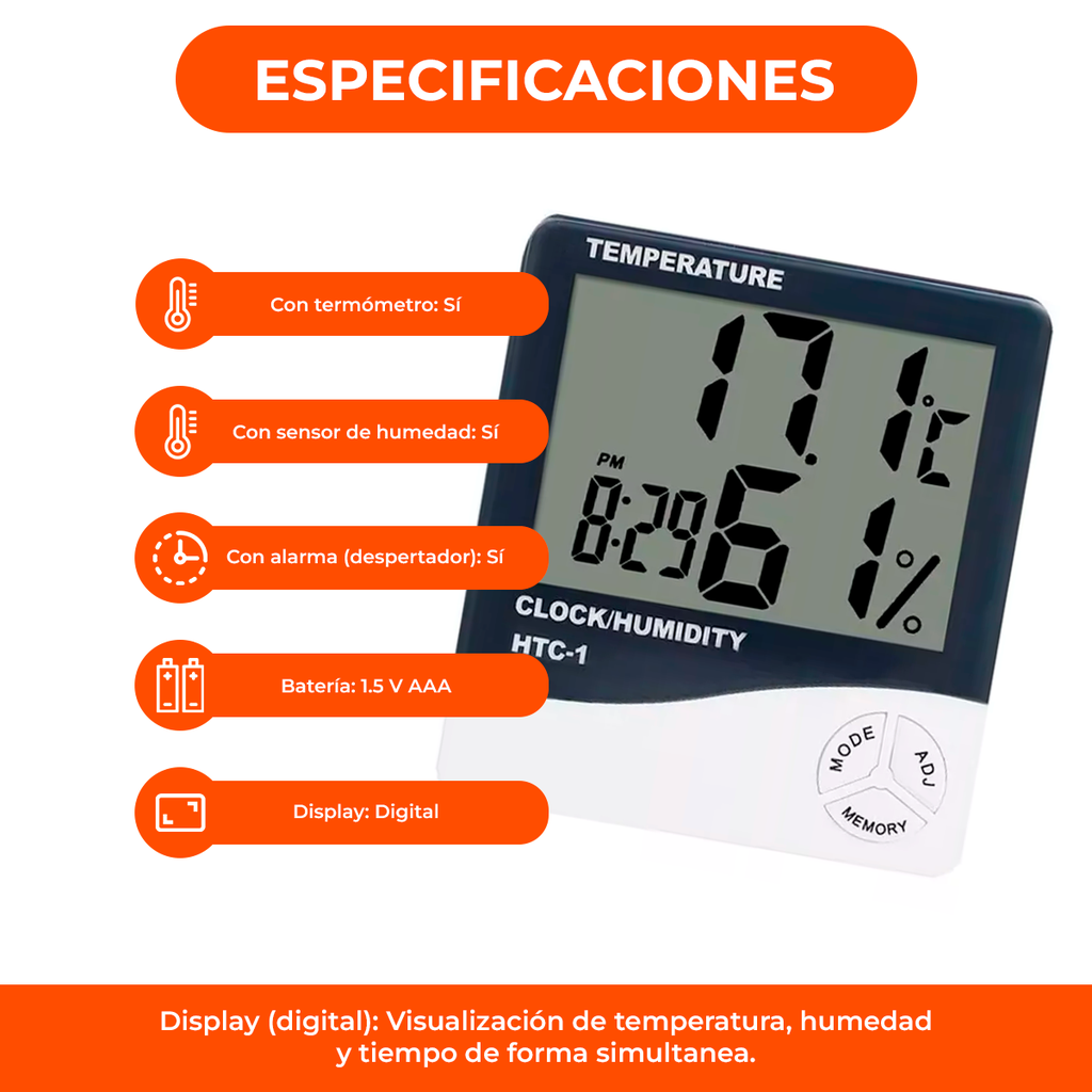 Termometro Higrometro Digital Humedad Temperatura Medidor