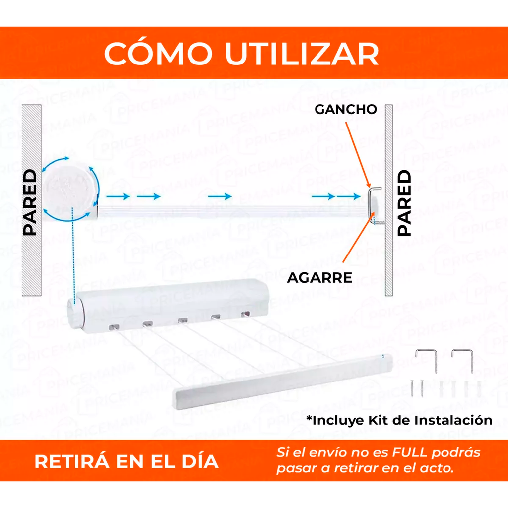 Tender Extensible 5 Sogas Retractil Tendedero Ropas 3.75m