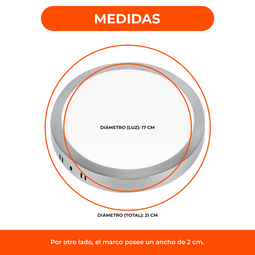 Panel Led 18w Aplicar Superficial Plafon Circular Redondo Acero