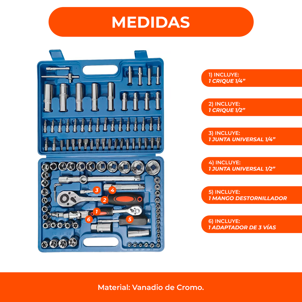 Set Juego De Llaves Tubos Y Puntas Combinadas 108 Pza Valija