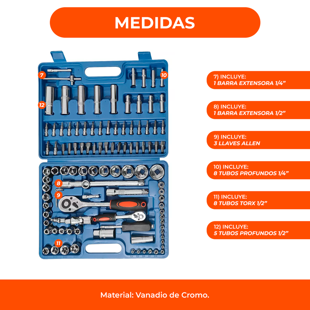 Set Juego De Llaves Tubos Y Puntas Combinadas 108 Pza Valija