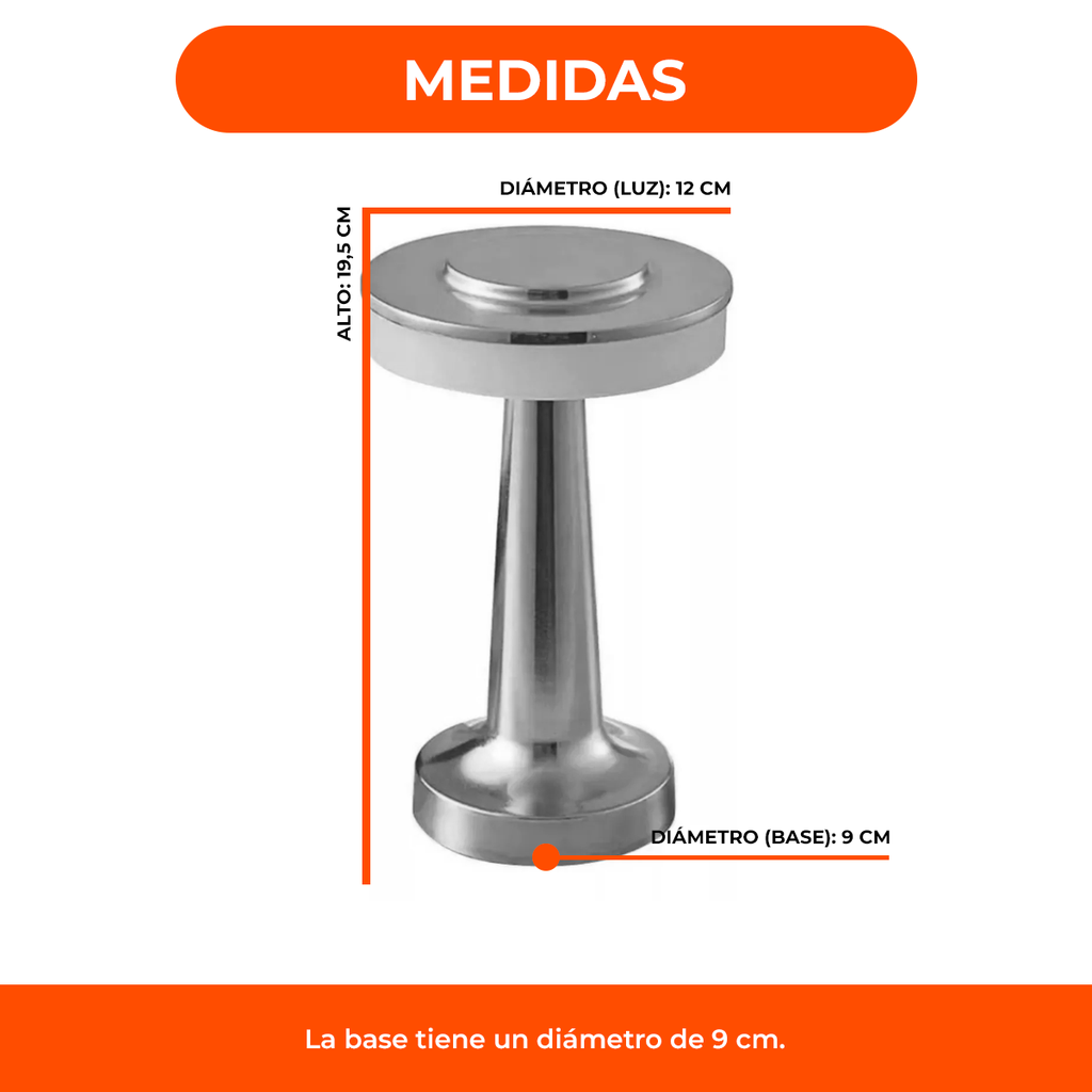 Lámpara Velador Led Recargable Usb Tácil Dimmer Metal Bar