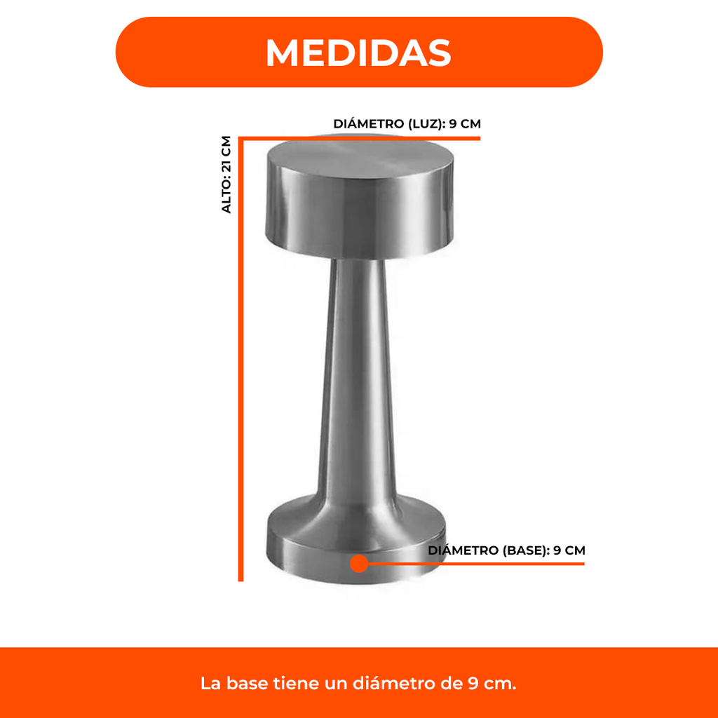 Lámpara Velador Led Recargable Usb Tácil Dimmer Metal Bar