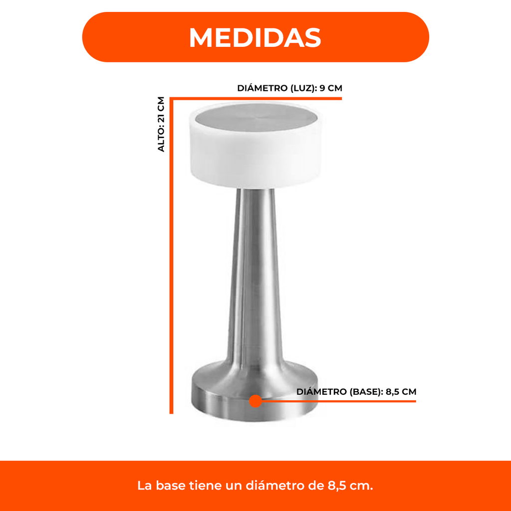 Lámpara Velador Led Recargable Usb Tácil Dimmer Metal Bar