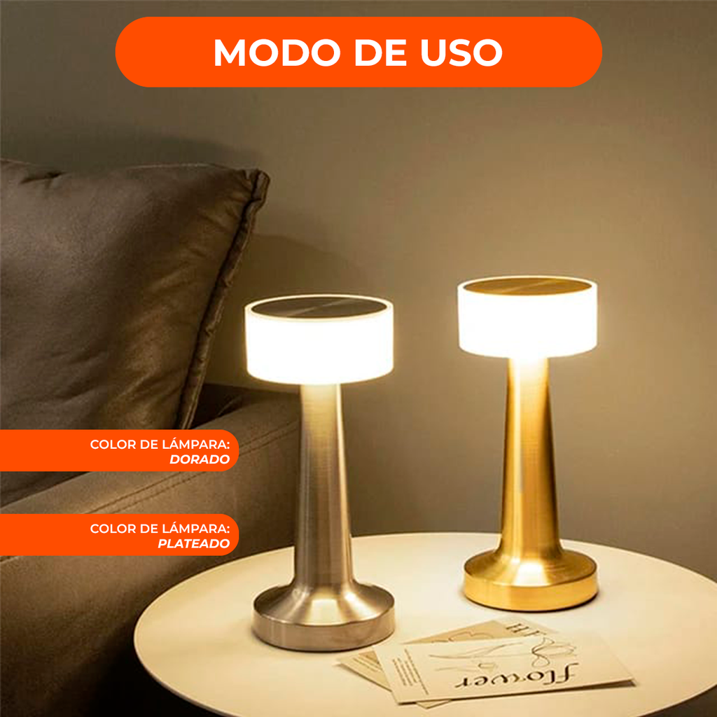 Lámpara Velador Led Recargable Usb Tácil Dimmer Metal Bar