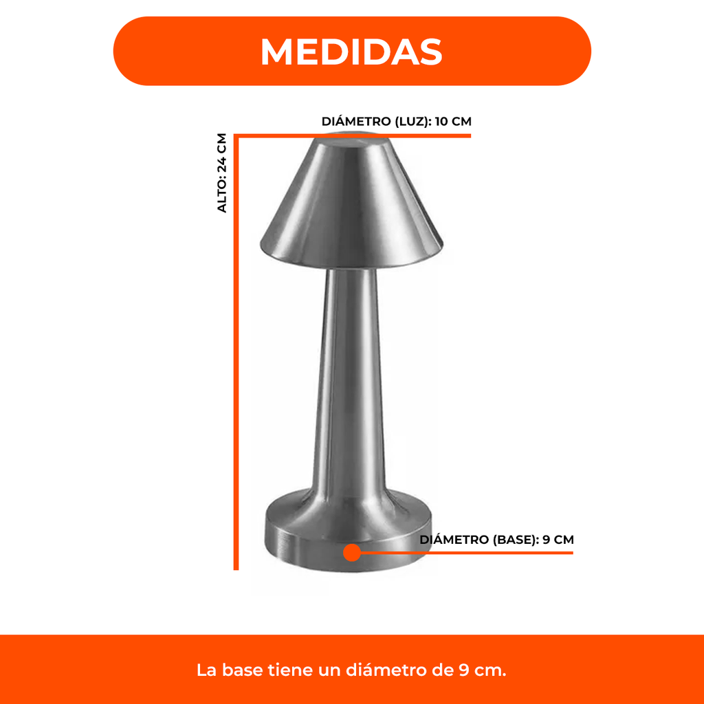 Lámpara Velador Led Recargable Usb Tácil Dimmer Metal Bar