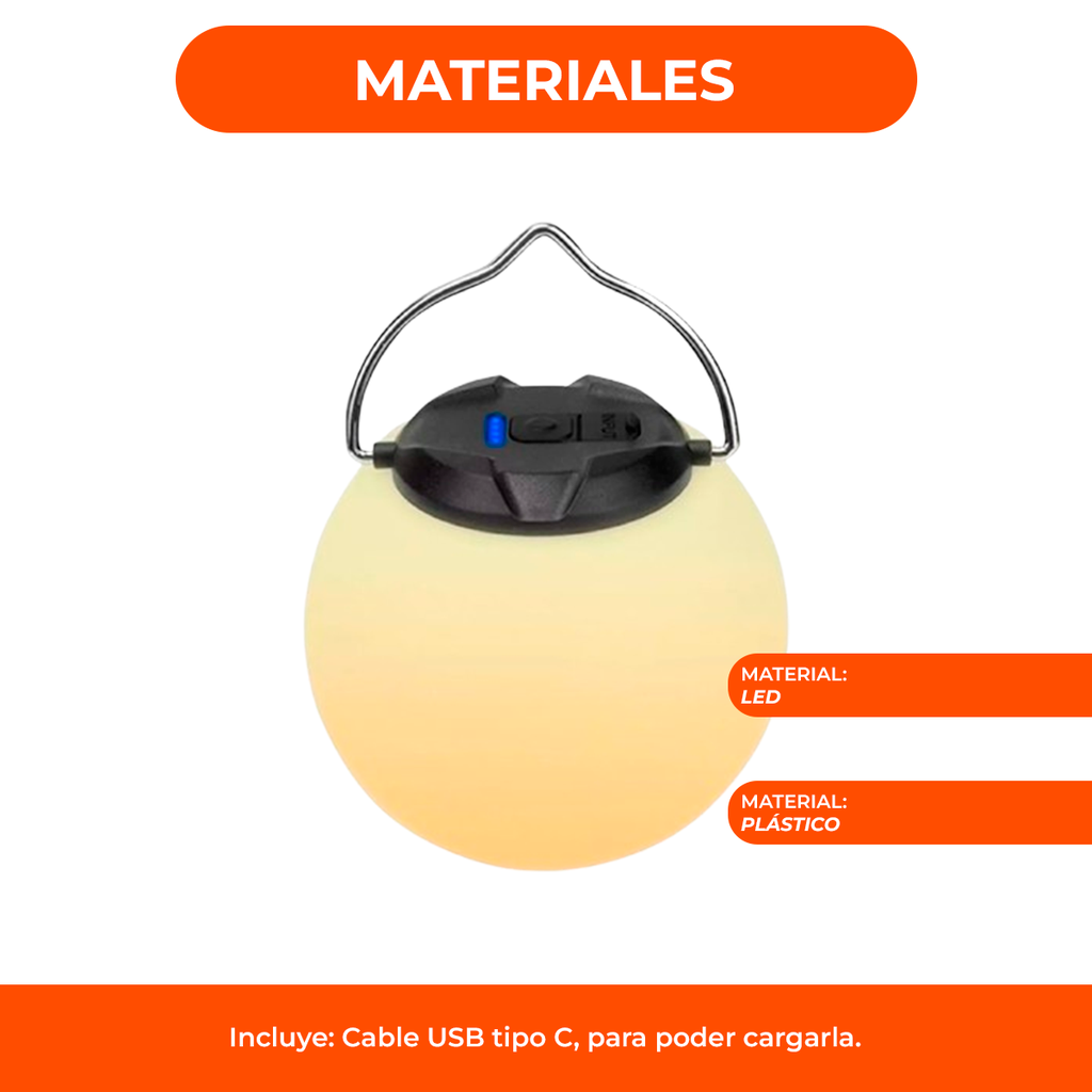 Lámpara Led Colgante Recargable 3 Funciones Portátil Camping