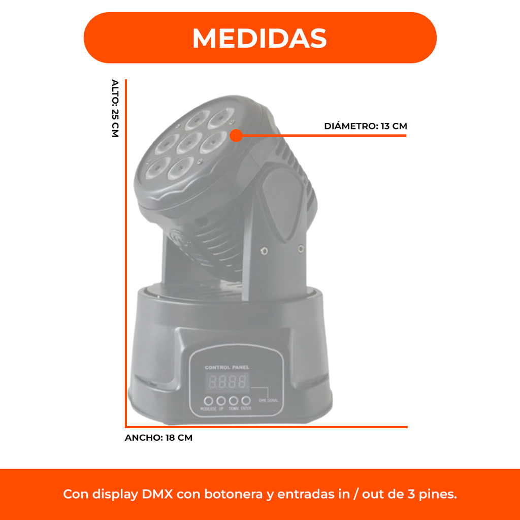 Cabezal Movil 7 Led X 12w Rgbw Robotico Dmx 13 Canales Dj