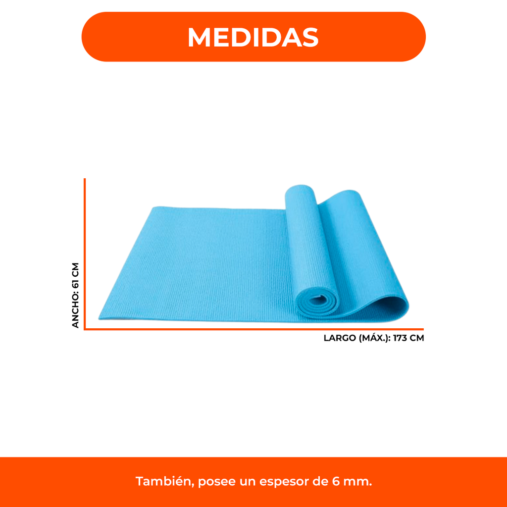 Colchoneta Mat Yoga Pilates Pvc Gimnasia Fitnes 180x60 X6mm