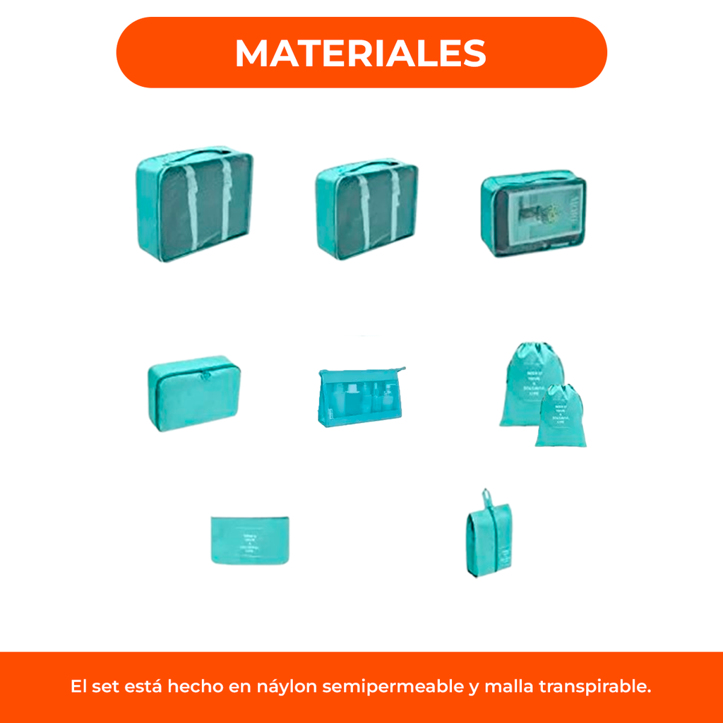 Organizador De Valija Set 9 Piezas Neceser Viaje Bolso Avion