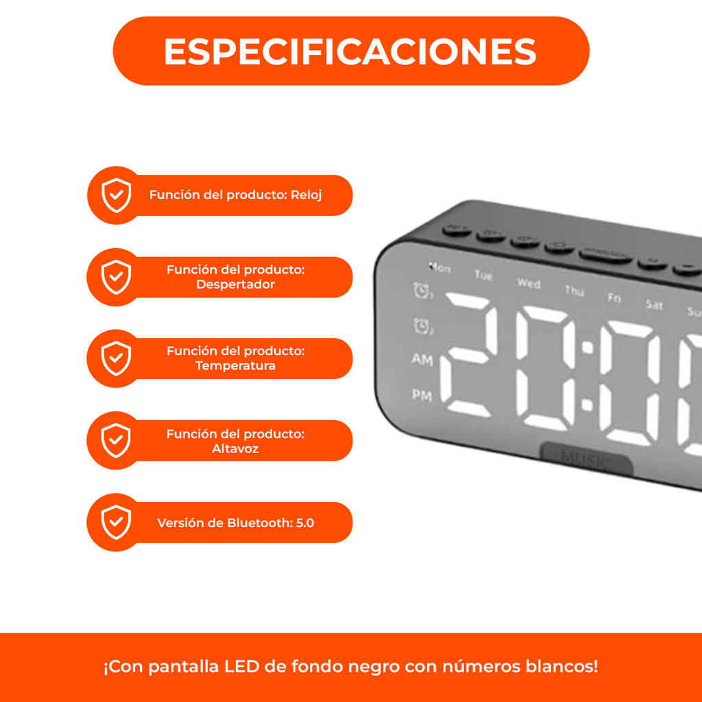 Reloj Despertador Con Pantalla Espejada Lcd Alarma