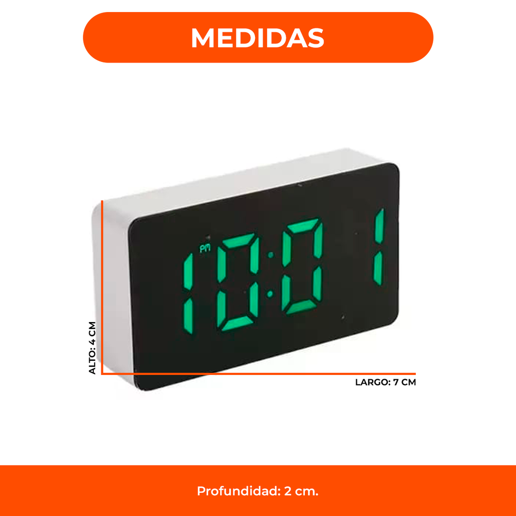 Reloj Despertador Pantalla Espejada Con Alarma Y Temperatura