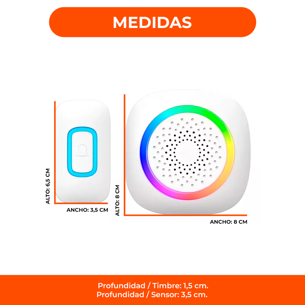 Timbre Inalambrico Wireless Doorbell Kit 60 Melo 300 Mts Led