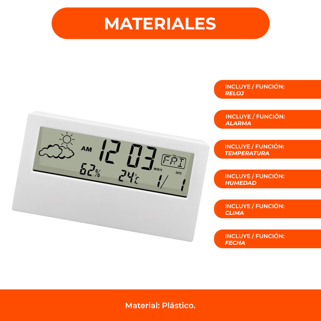 Reloj Digital Despertador Temperatura Fecha Humedad