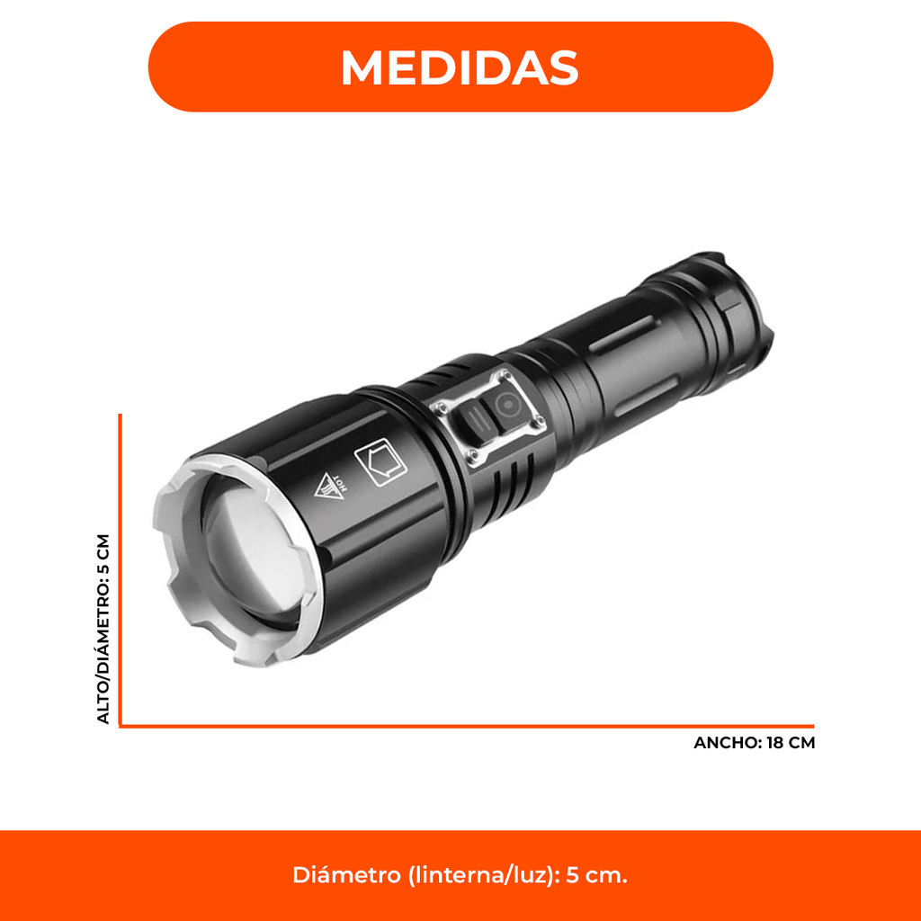 Linterna Tactica Led P50 Recargable Usb Zoom Calidad Premium