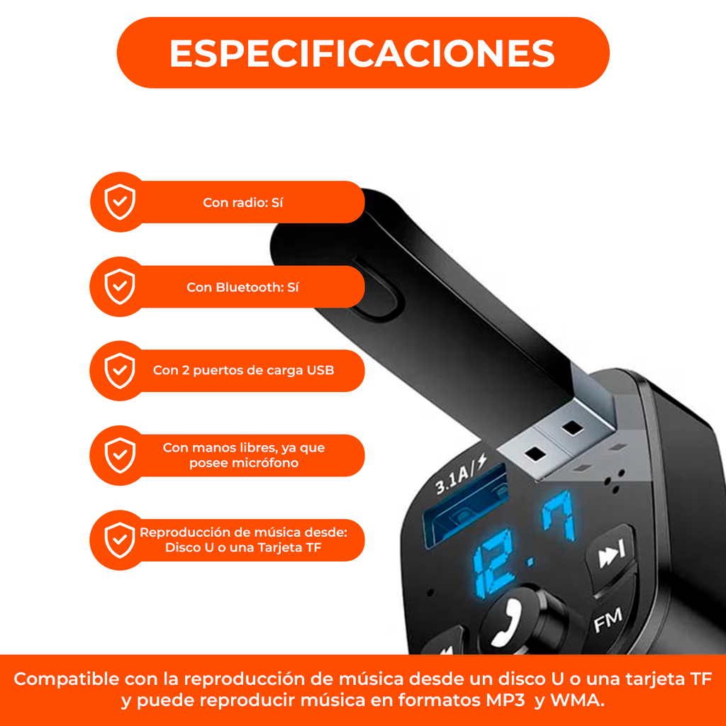 Adaptador Conversor Bluetooth Auto Stereo Audio Inalambrico