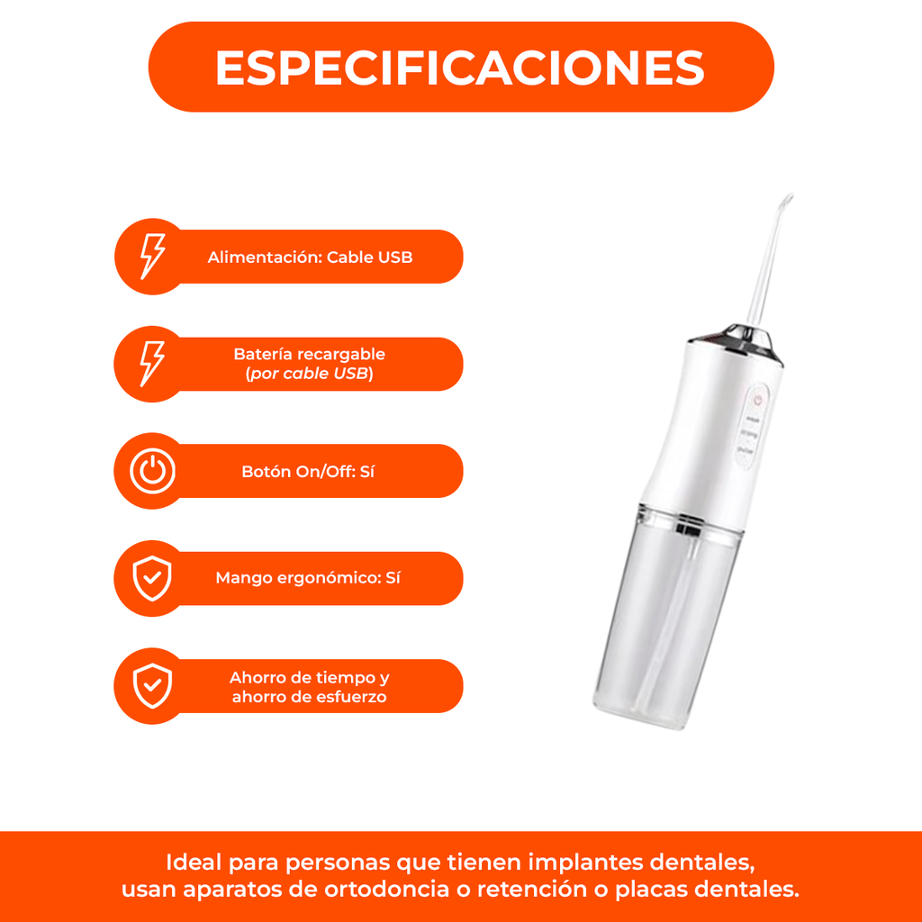 Irrigador Bucal Portátil Limpieza Dental Salud Recargable