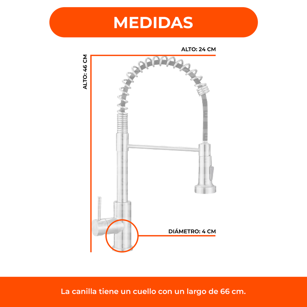 Griferia extensible para cocina canilla monocomando flexible chef cromado