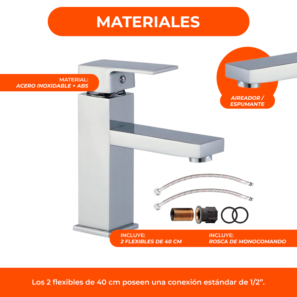 Canilla Griferia Monocomando Lavatorio Cuadrada Recta Baño