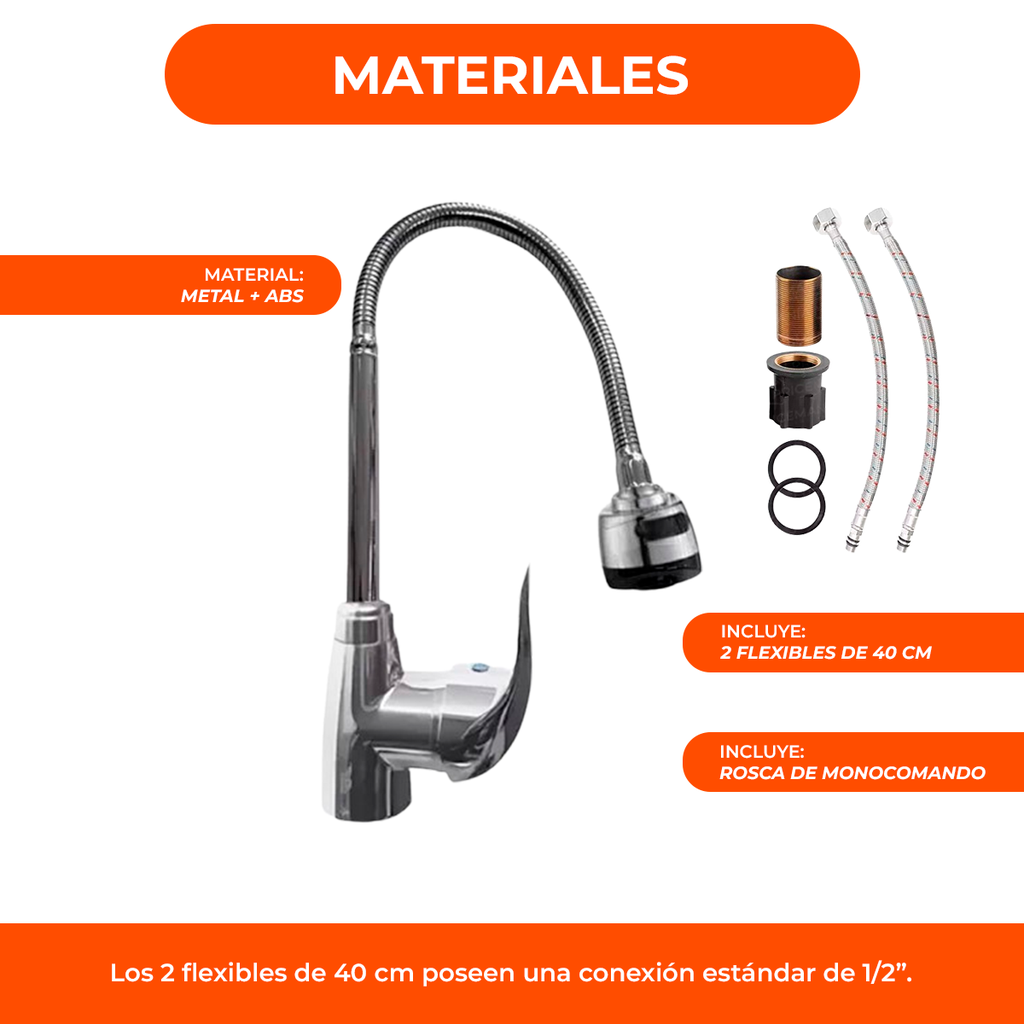 Griferia Cocina Canilla Monocomando Lluvia Chorro Flexible A