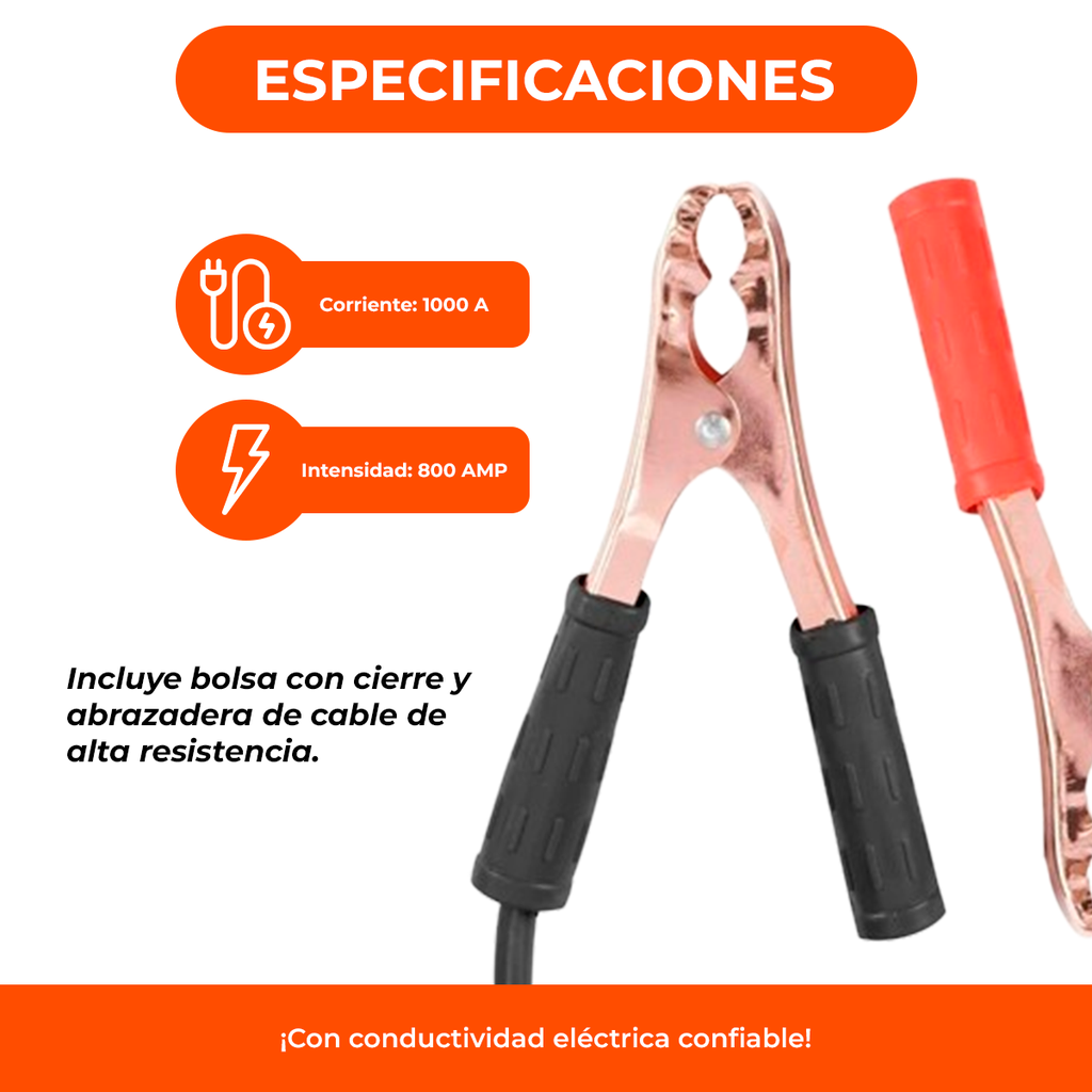 Cable Puente 1000 Amper Cargador Bateria Auxilio Auto Cuatri