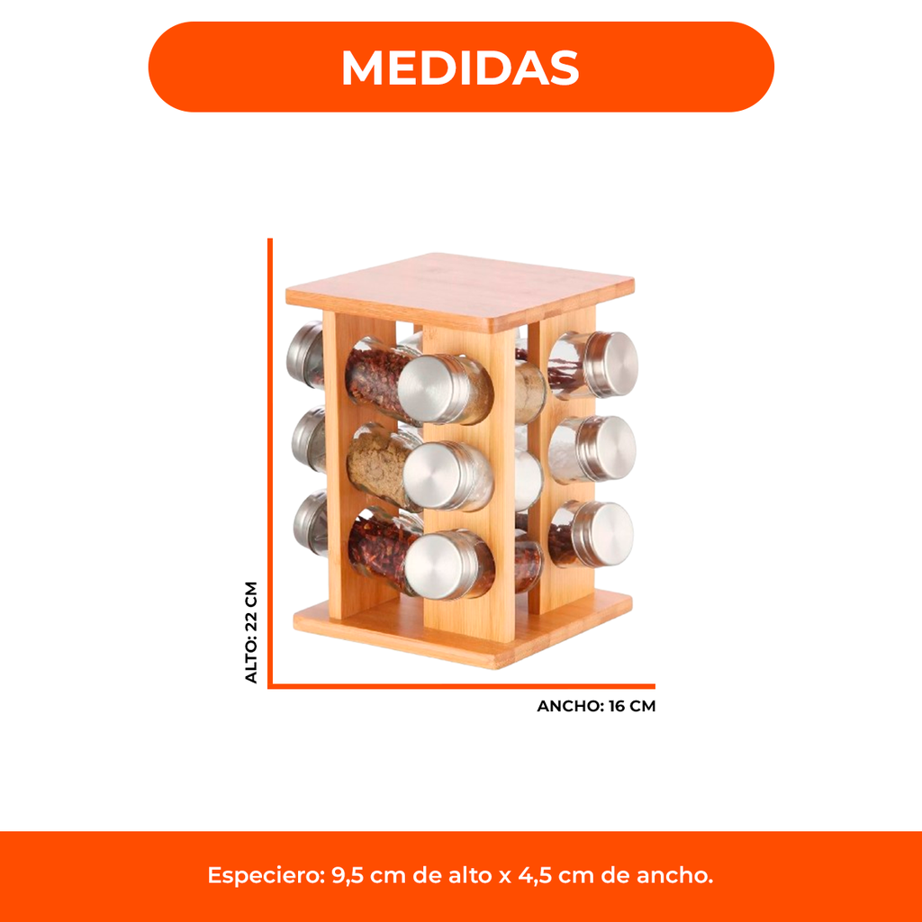 Especiero Madera Bambú Organizador Especies X 12