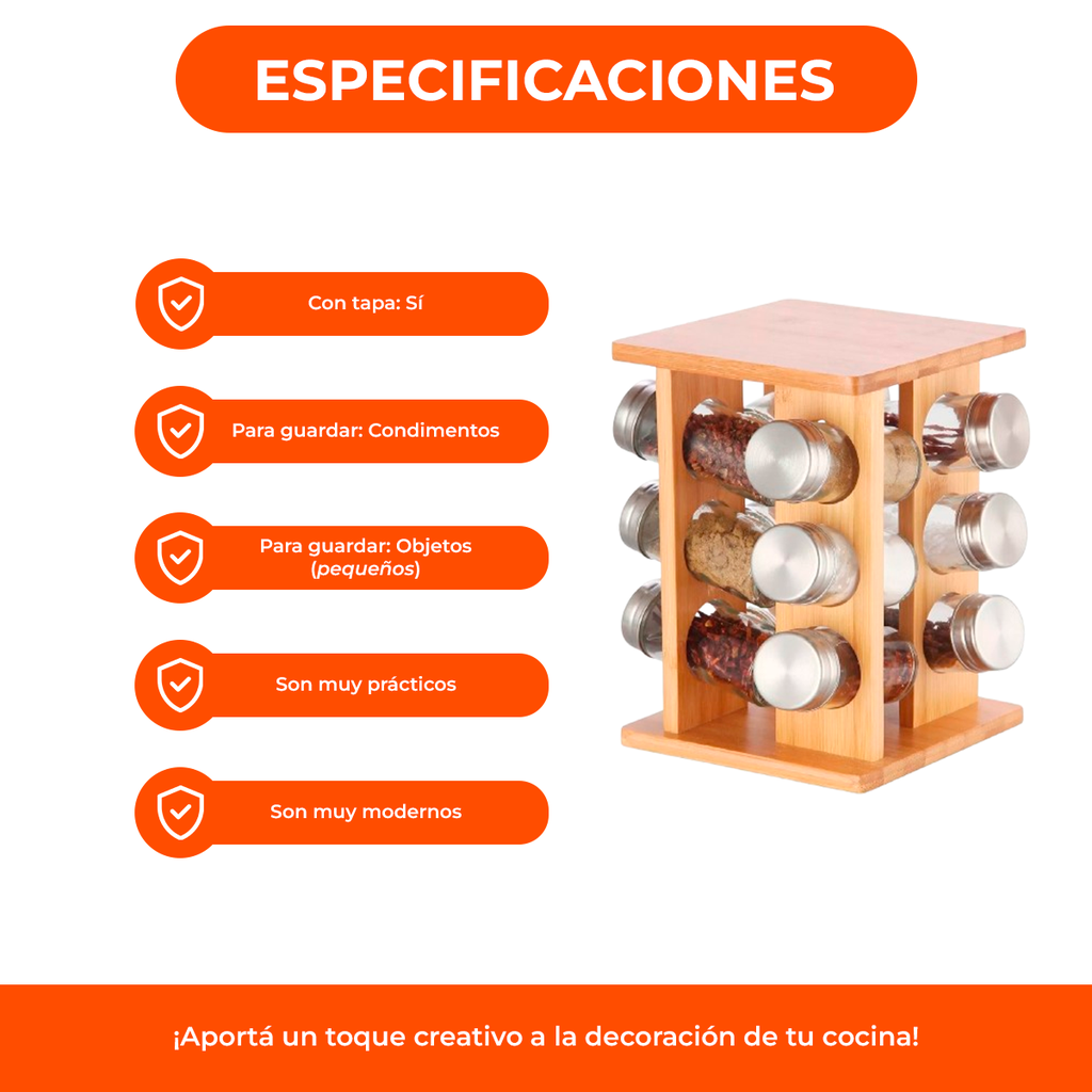 Especiero Madera Bambú Organizador Especies X 12