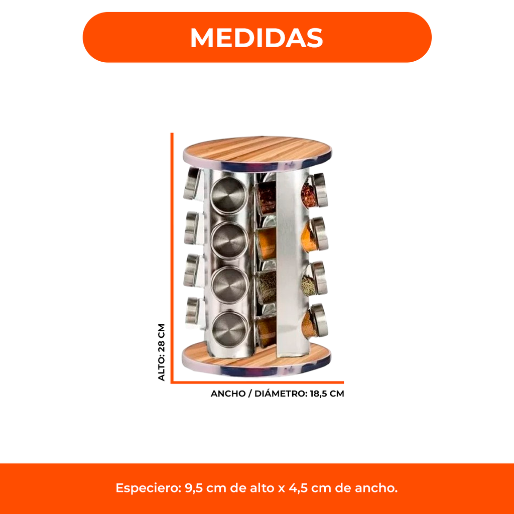 Especiero Condimentero Giratorio X16 Acero Inox Redondo Mast