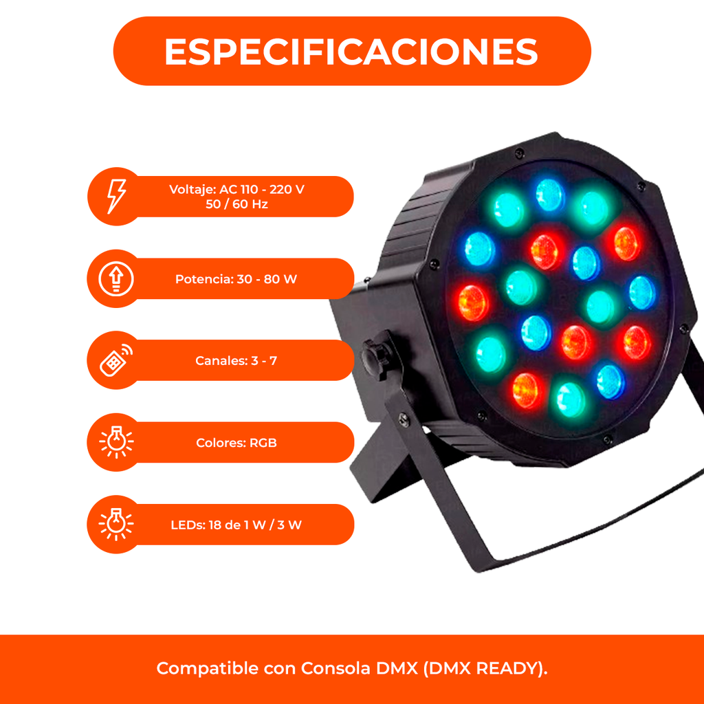 Luz Proton par 18 Luces Dj Audioritmica Dmx Iluminacion Led