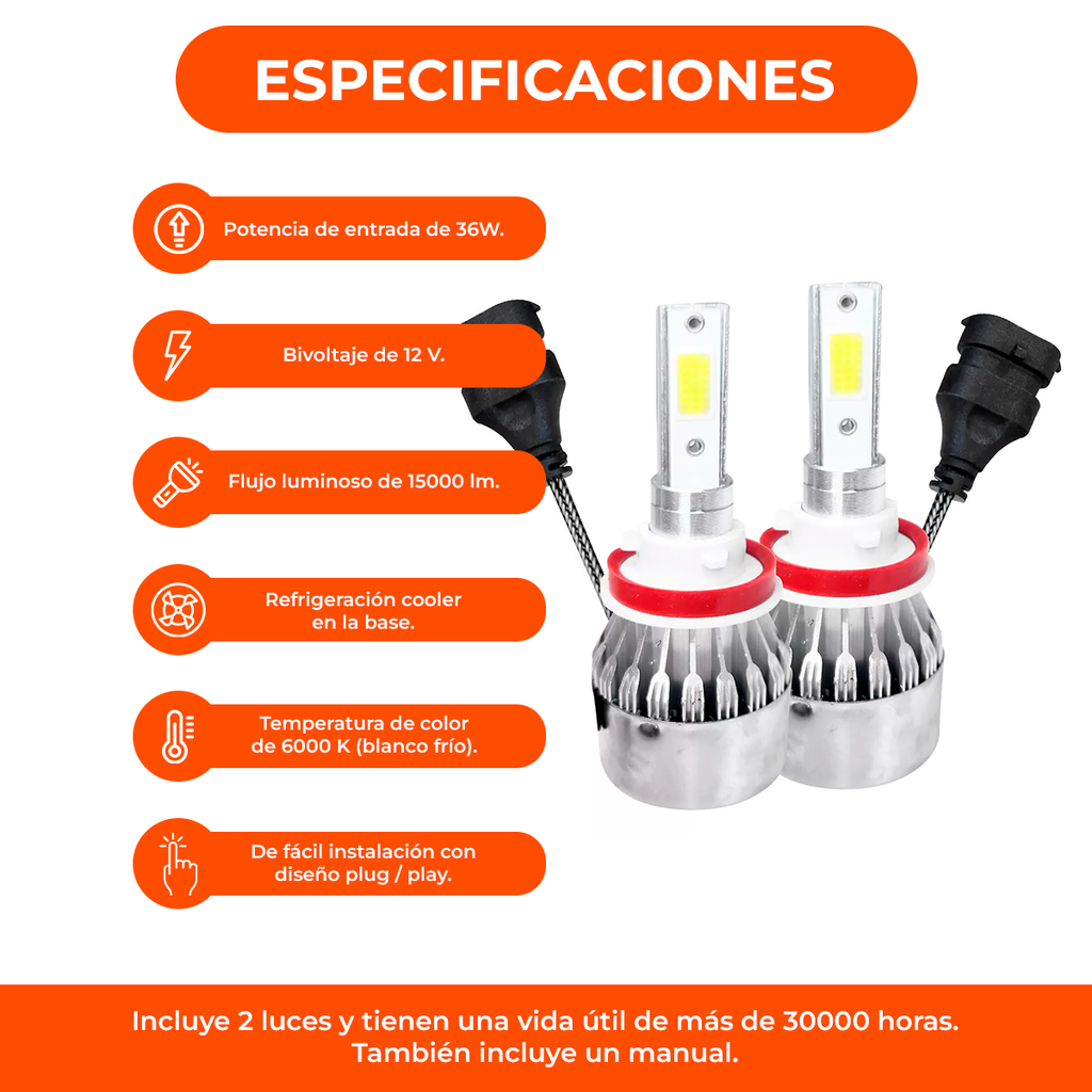 Kit Luces Blancas Cree Led H4 Alta Baja Fiat Uno Fiorino