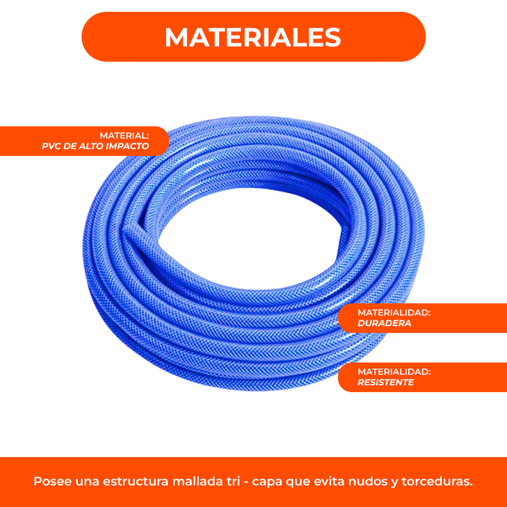 Manguera De Riego Freplast Mallada Trenzada Azul 1/2 X 15 Mt