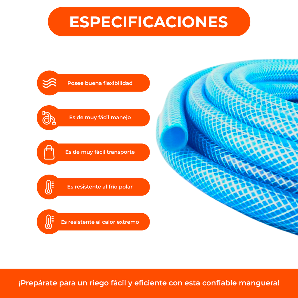 Manguera De Riego Freplast Mallada Trenzada Azul 1/2 X 15 Mt