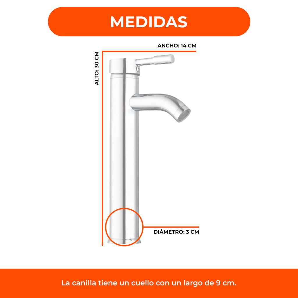 Canilla Griferia Monocomando Lavatorio Tubo Mediana Deluxe