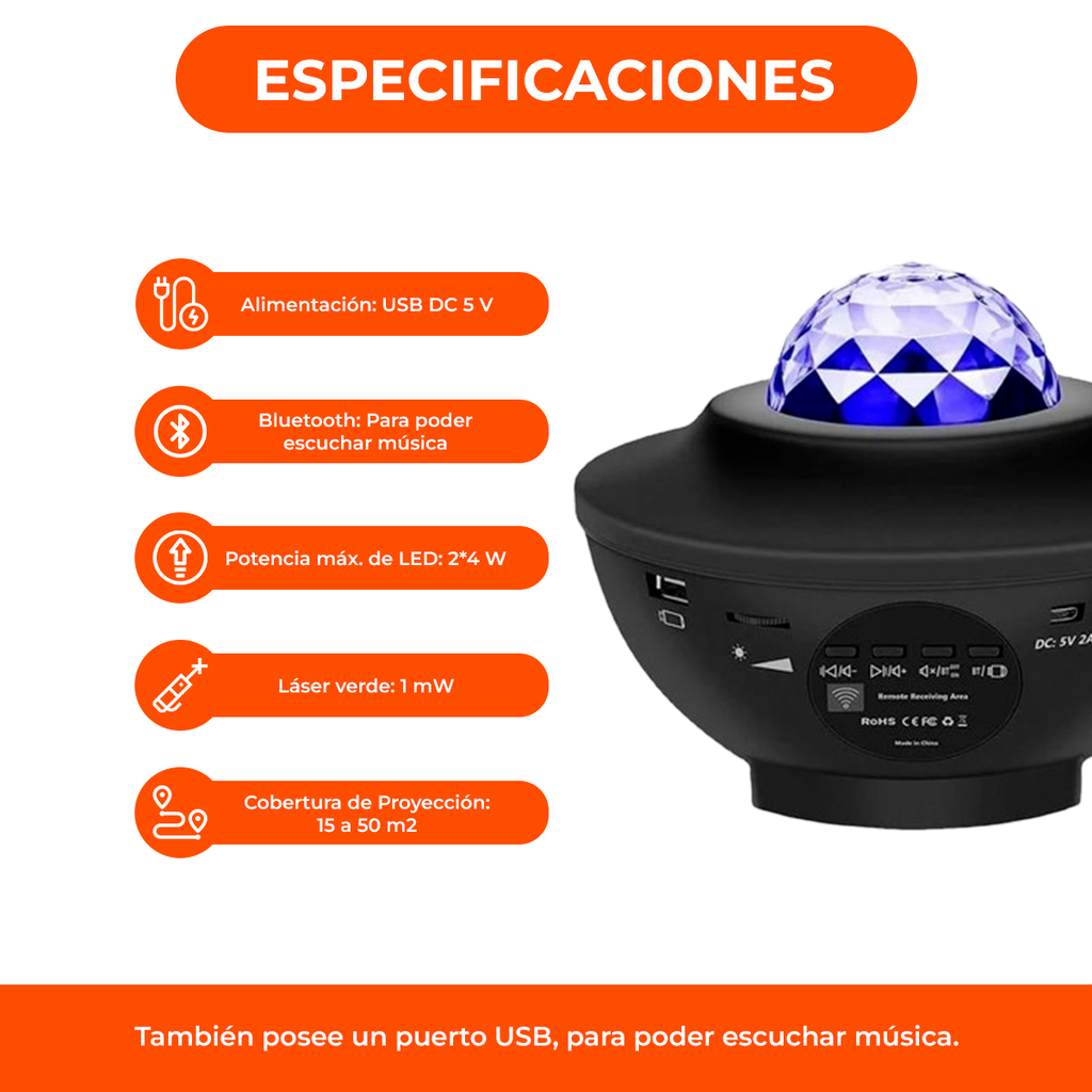 Velador Proyector Lampara Parlante Bluetooth Luz Led Rgbw