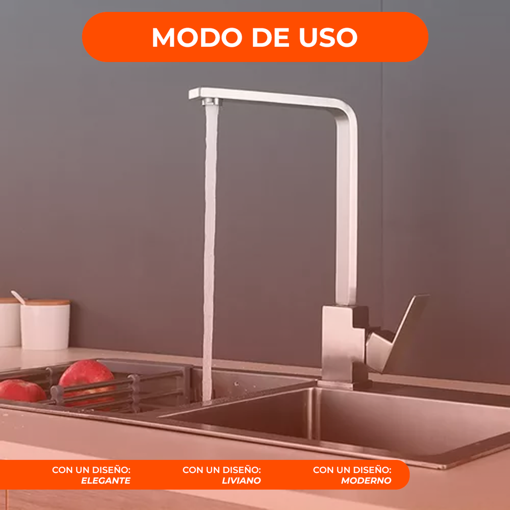 Canilla Monocomando Cocina Cuadrada Alta Recta Satinada Luxe