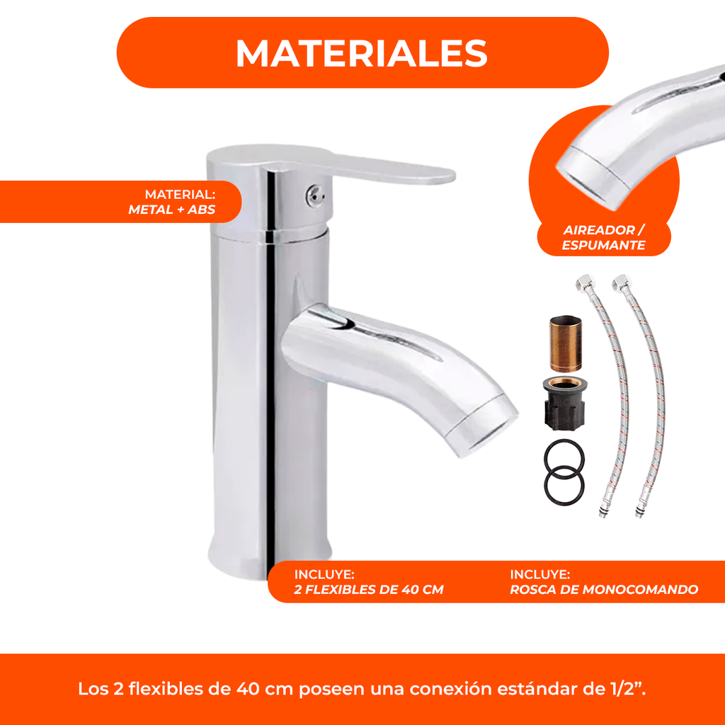 Canilla Griferia Monocomando Lavatorio Tubo Deluxe