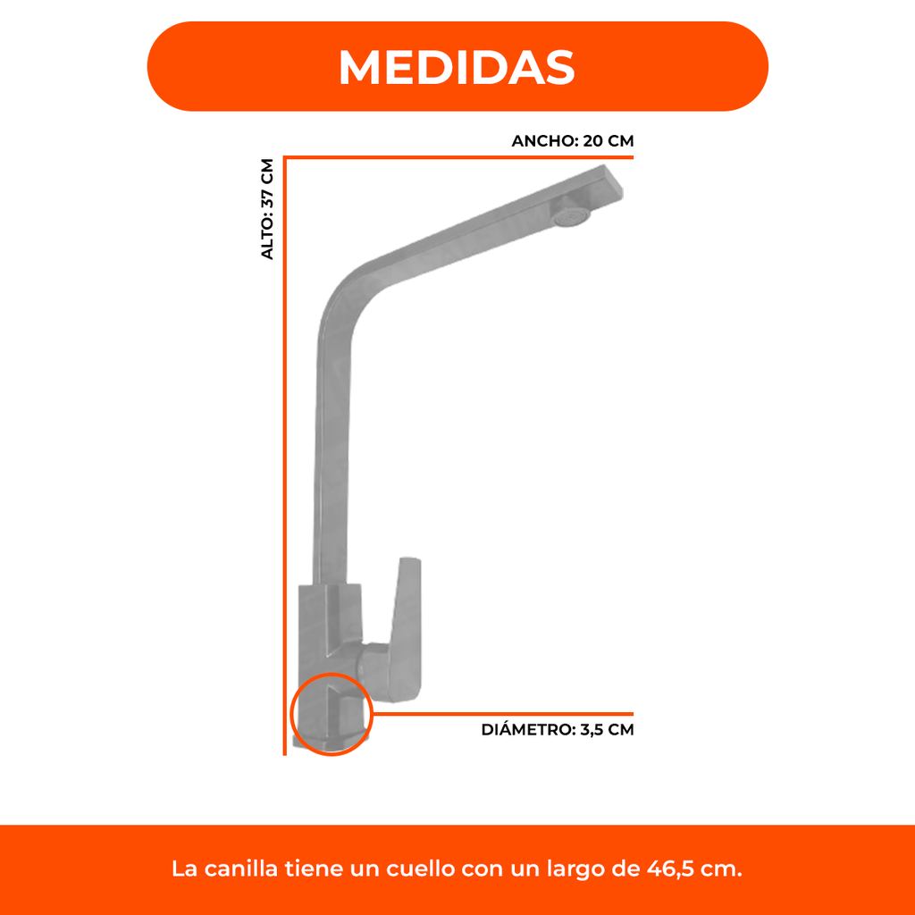 Canilla Monocomando Cocina Cuadrada Alta Premiun Negra Diseñ